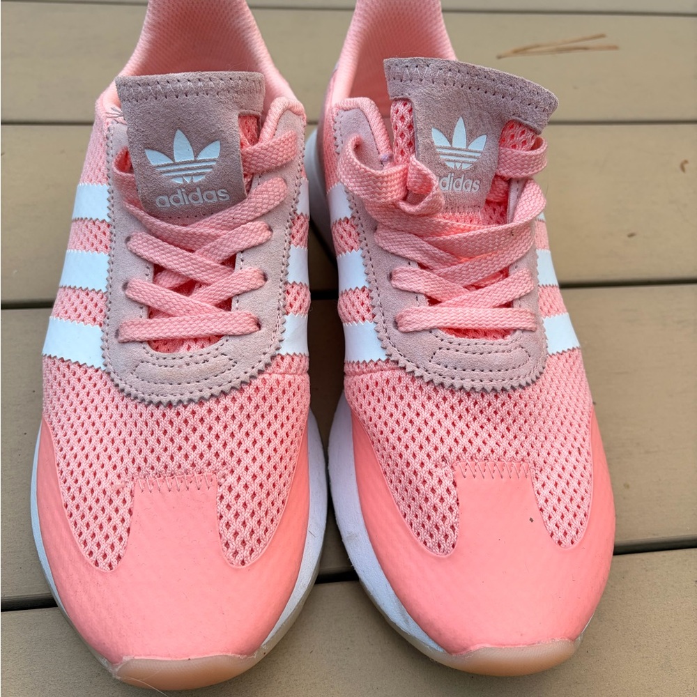 Adidas Coral Pink and White Mesh Sneakers